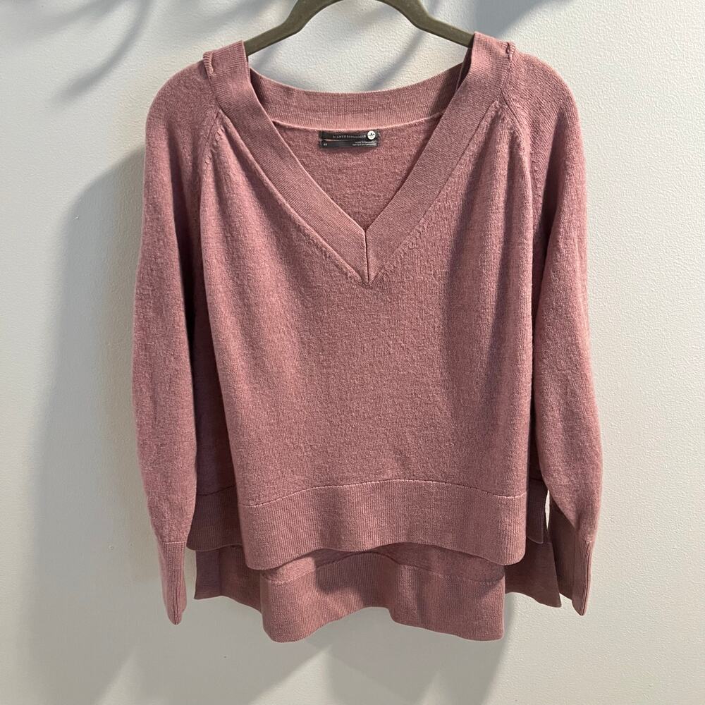 Anthropologie Mauve 100% Merino Wool Gabby V-Neck Sweater Size XS